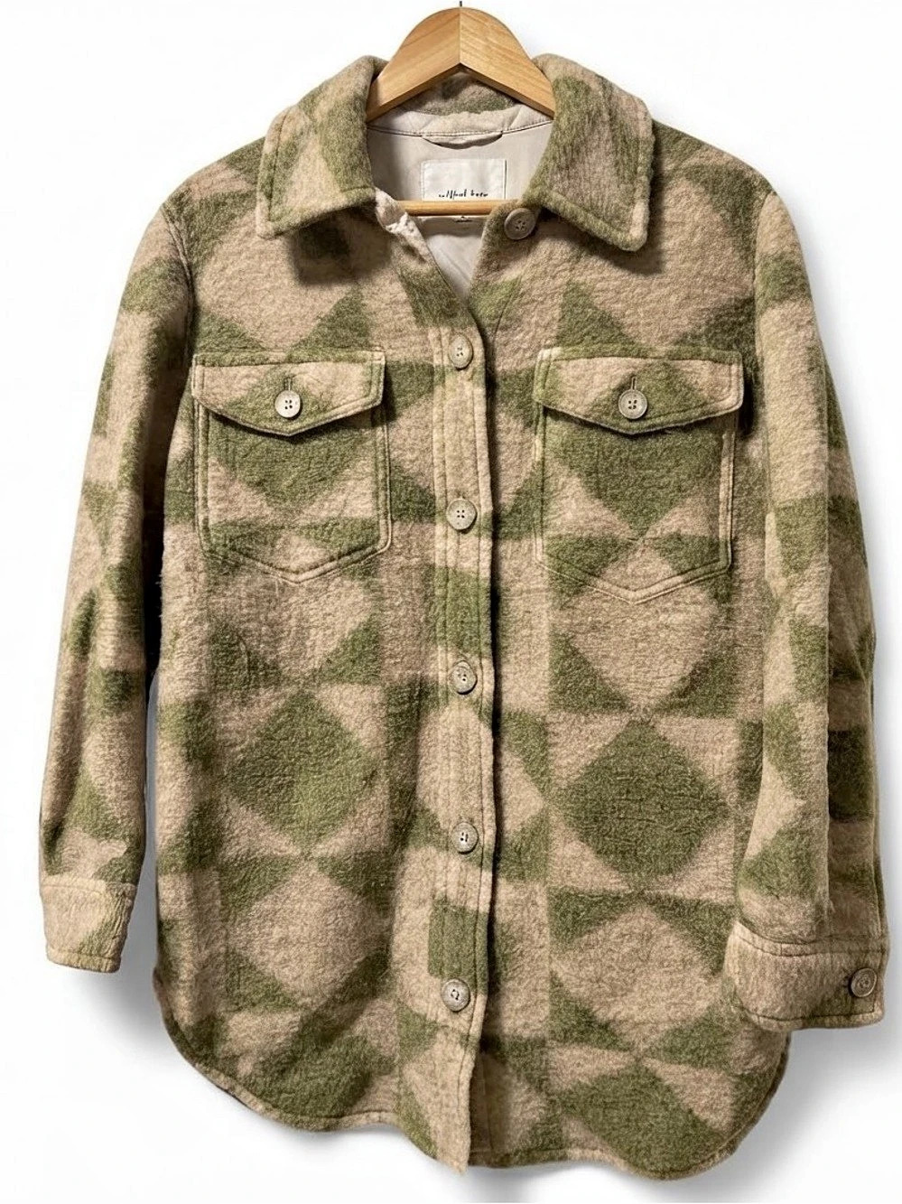 Wilfred WOOL The Ganna ™ Shirt Jacket Geometric Pattern Green Cream Size XS